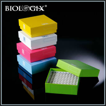 Kartonowe CRYO pudełko 81-miejscowe, kolorowe: różowe, zielone, białe, niebieskie, żółte, -196°C do 121°C, BIOLOGIX, 1szt